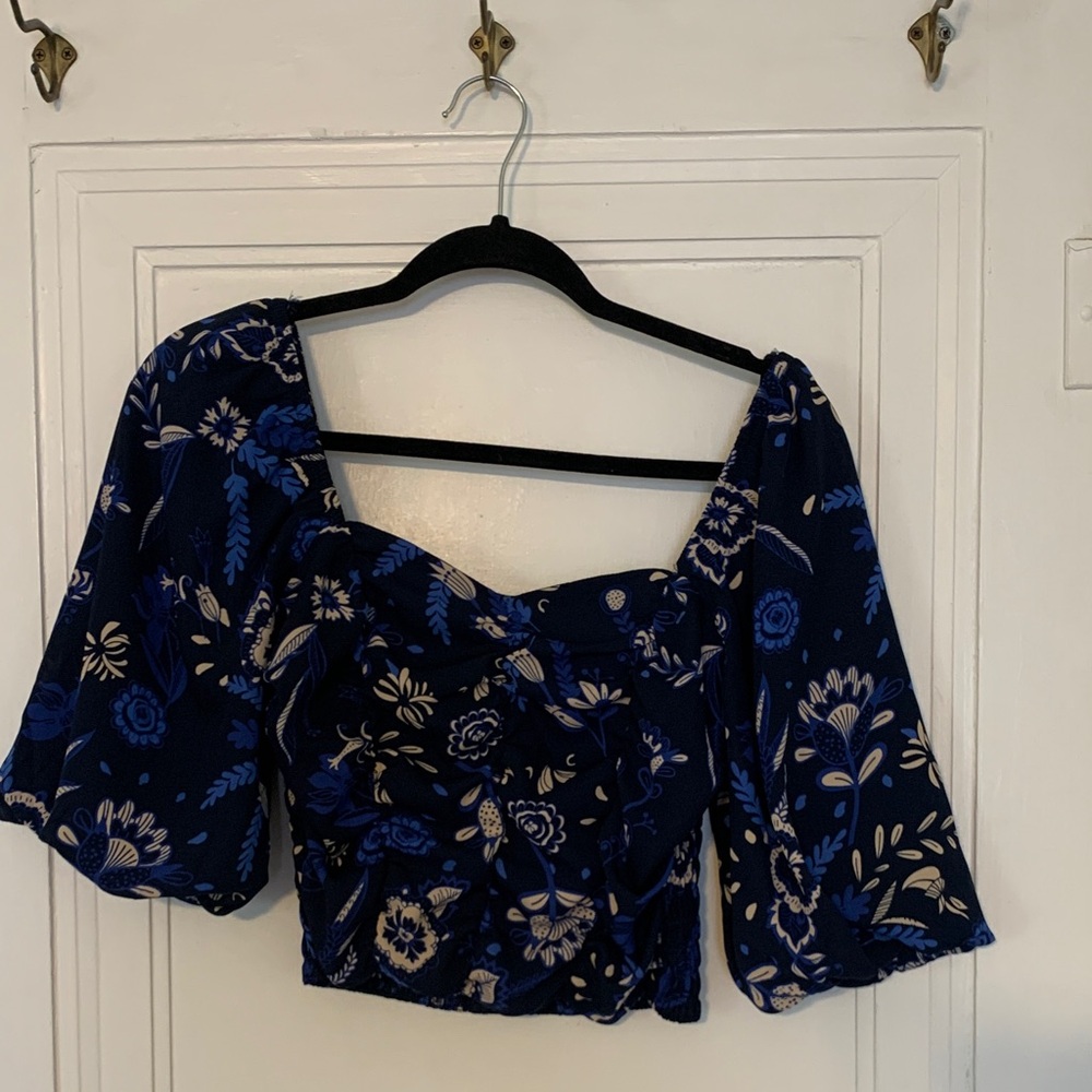 Sienna Sky Blue Floral Puff Sleeve Blouse